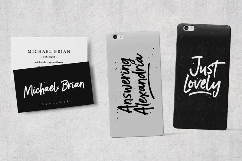 name card and Phone Case using brush font