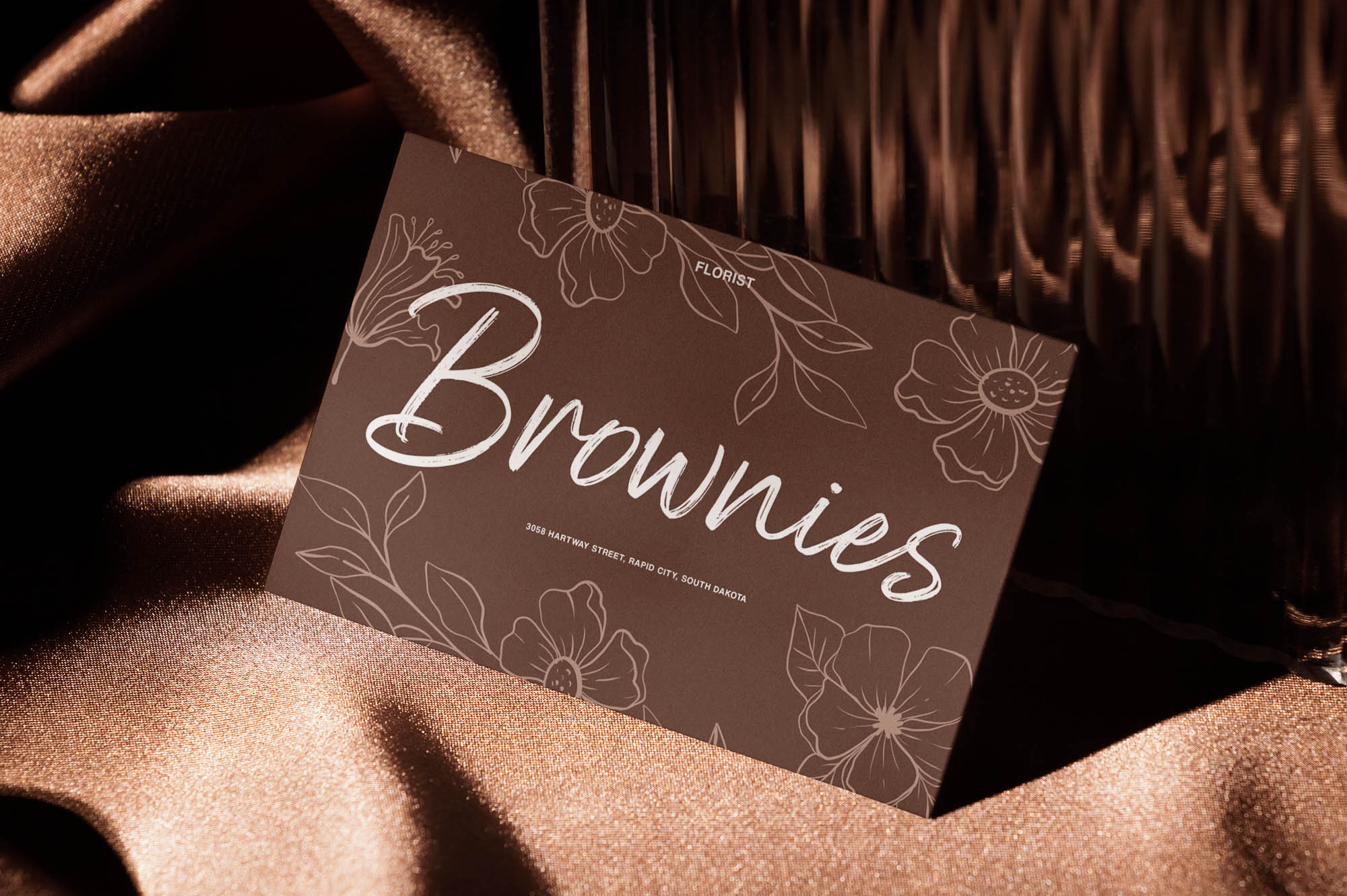 business card brand logo with text Brownies, using World Sentence font by sizimon